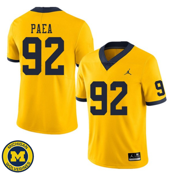 Mens Michigan Wolverines #92 Phillip Paea Yellow Alumni Football Jersey